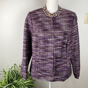 Lane Bryant, Plus Size 16 Tweed Jacket Purple NWOT Lined Beaded Neckline